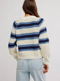 Frankie Cable Striped Pullover in Ivory Combo