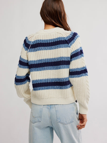 Frankie Cable Striped Pullover in Ivory Combo