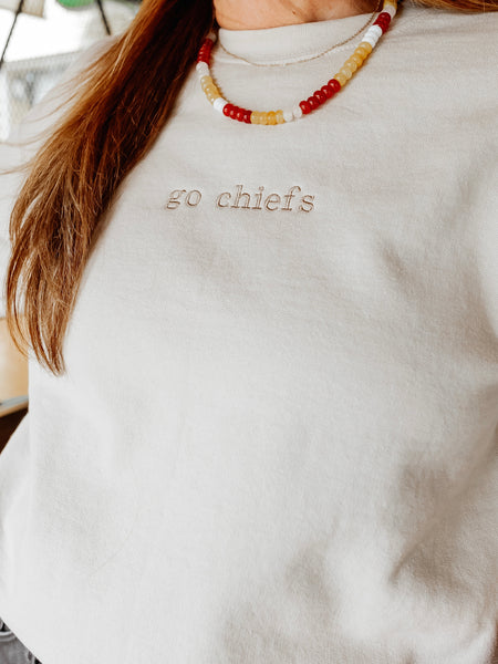 Go Chiefs Embroidered Sweatshirt in Tan