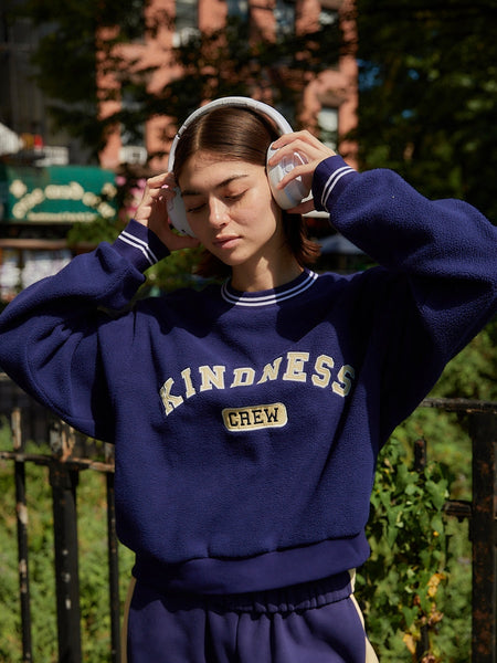 Kindness Crew Teddy Fitted Crewneck in Navy