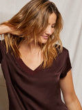 Amelie Satin V Neck Tee in Blackberry