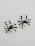 Spooky Spider Pearl Earrings in Black