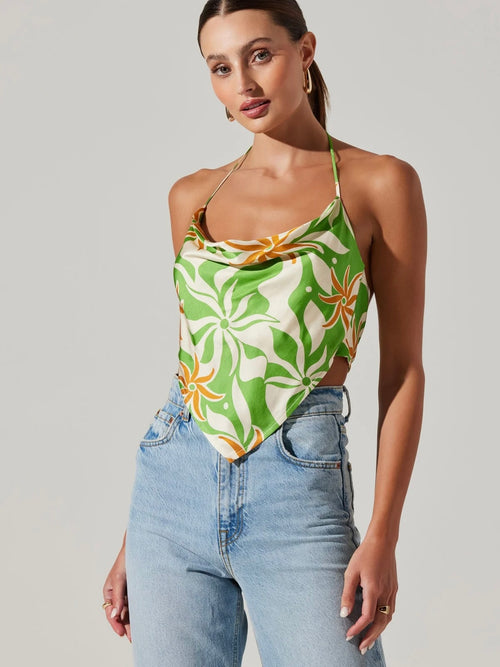 Layra Top in Green Mustard Print