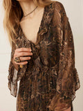 Damask Tunic Mini Dress in Walnut