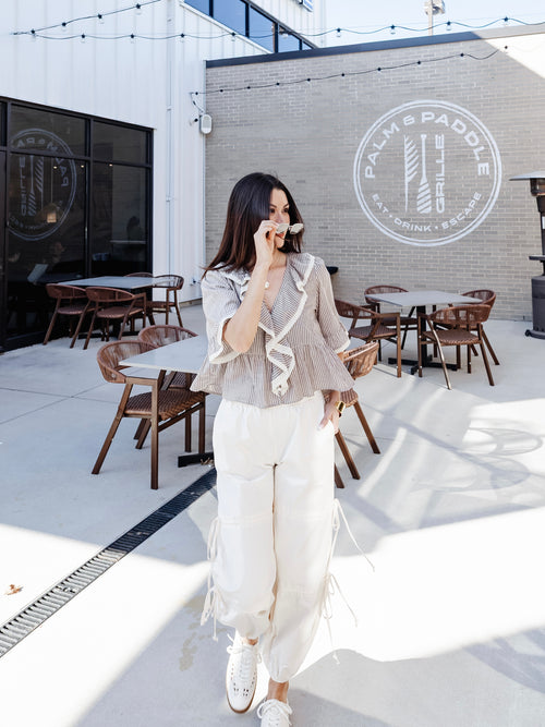 Tied To Side Joggers in White Melange