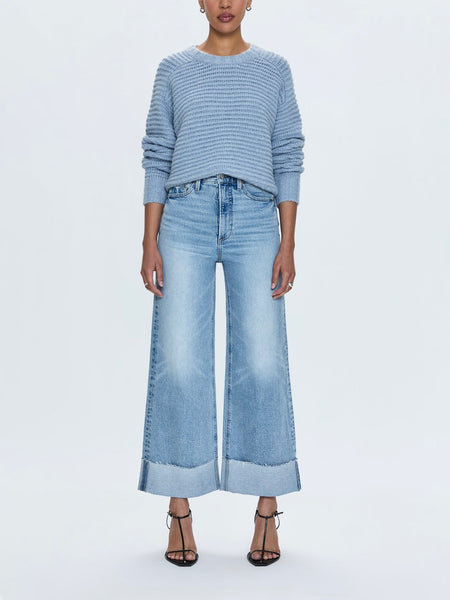 Lana Crop Wide Leg Cuffed Jean in Snowcat