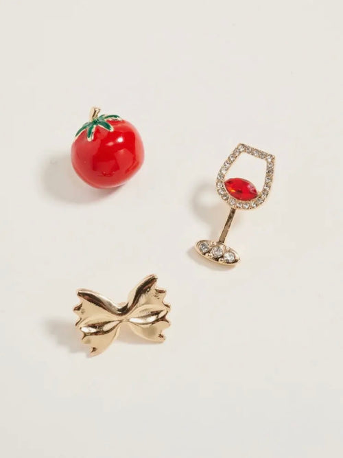 Wine & Pasta Brooch Pins Set