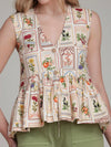 Linen Fruit Floral Peplum Top in Cream