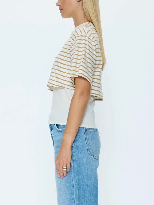Camryn Twofer Top in Tannin Ecru Stripe