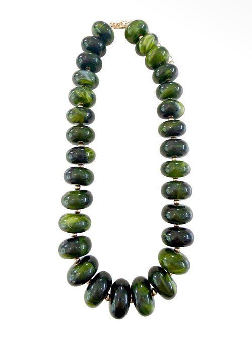 Liberty Chunky Beaded Necklace in Dark Green