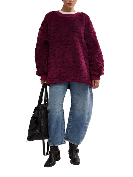 Cable Knit Sweatshirt in Berry Combo