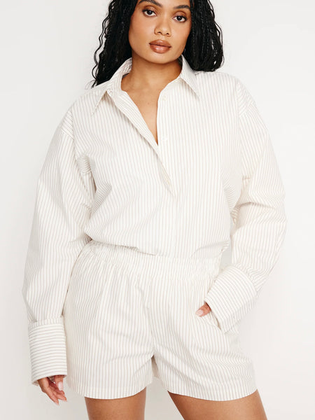 Stripe Poplin Shirt in Putty Pencil Stripe