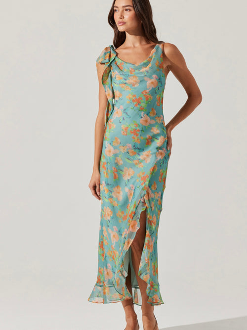 Isabelle Dress in Blue Orange Floral