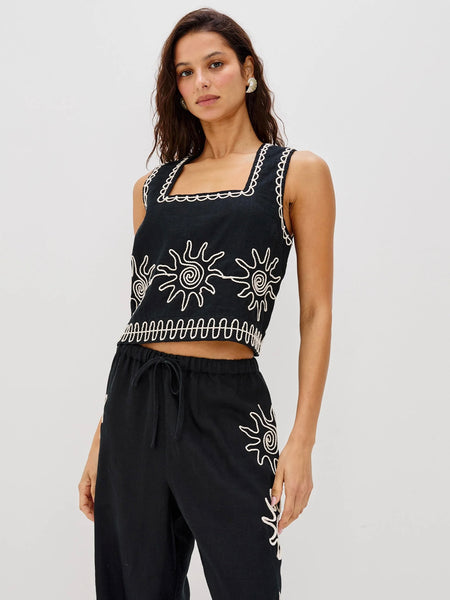 X RAILS Akira Top in Black Embroidery Linen