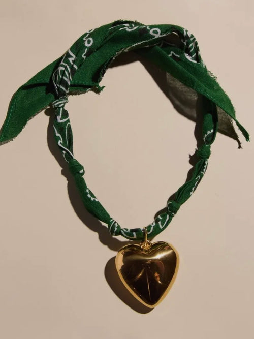 Oversized Heart Bandana Necklace in Dark Green