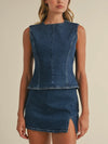 Back To Business Denim Top in Dark Blue