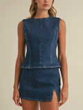 Back To Business Denim Top in Dark Blue