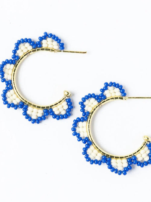 Luna Scallop Beaded Hoops in Lapis Blue