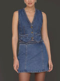 Braided Trim Denim Vest in Highside Wash