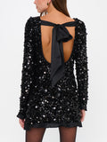 Maddison Ruffle Dress in Black Metallic Sequins