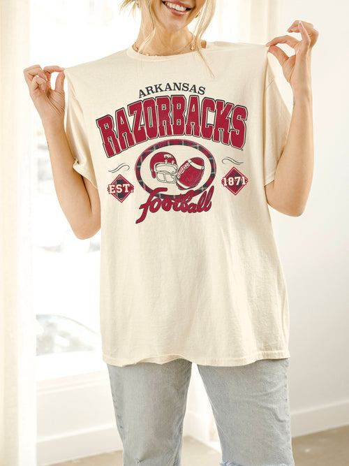 Gridiron Football Thrifted Tee in Off White