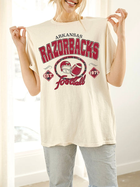 Gridiron Football Thrifted Tee in Off White
