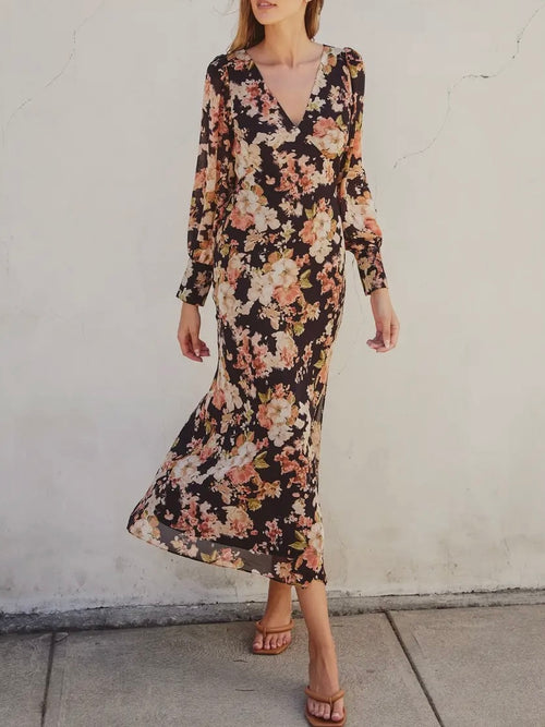 Midnight Floral Maxi Dress in Black & Pink