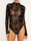 Lace Mock Neck Bodysuit in Black