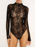 Lace Mock Neck Bodysuit in Black