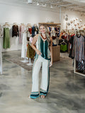 Border Stripe Wide Leg Pants in Natural Desert