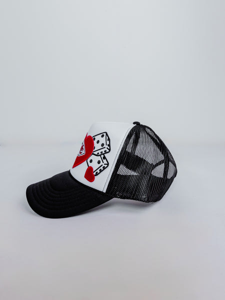 KC Love & Dice Trucker Hat in Black & White