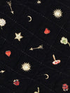 Black Quilted Motif Velvet Embroidered Jewelry Roll