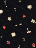 Black Quilted Motif Velvet Embroidered Jewelry Roll
