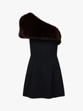 Faux Fur One Shoulder Mini in Black & Brown