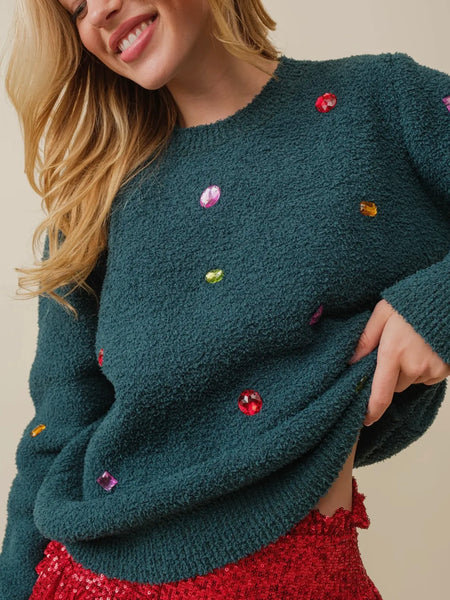 Holly Jolly Stone Sweater in Hunter Green