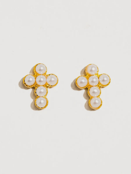 Telo Pearl Cross Stud in White