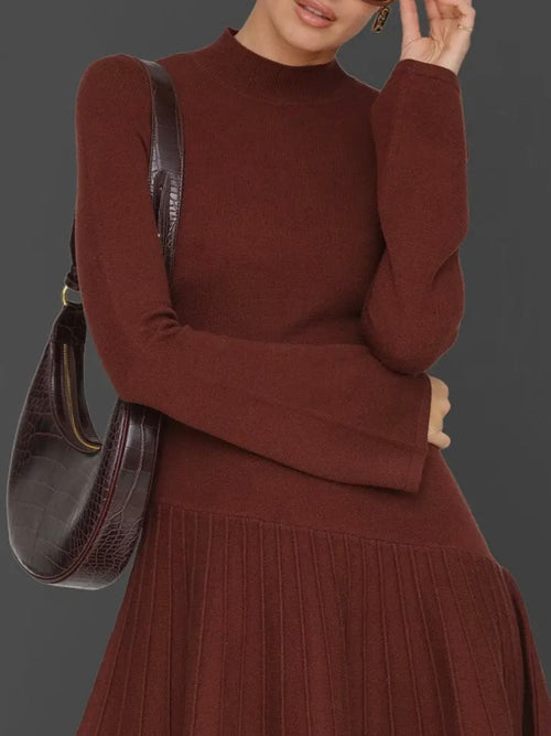 Asymmetrical Hem Mini Sweater Dress in Rust