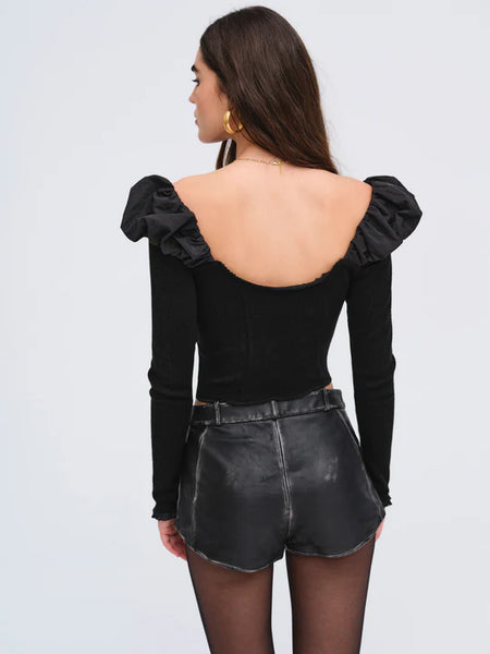 Aliyah Pointelle Top in Black