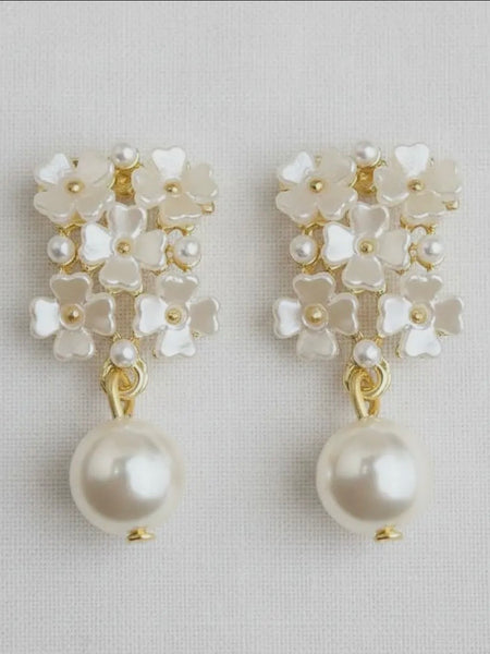 Flower Pearl Drop Earrings