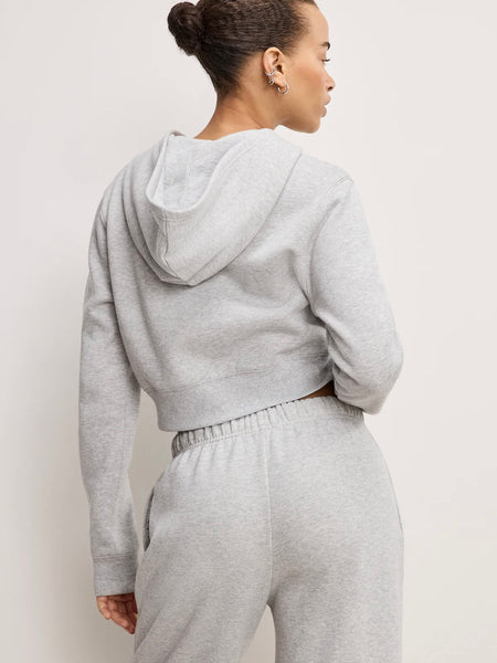 Brushed Fleece Zip Up Hoodie in Heather Grey