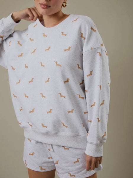 Stretched Out Sweatshirt in Doggy Print Grey
