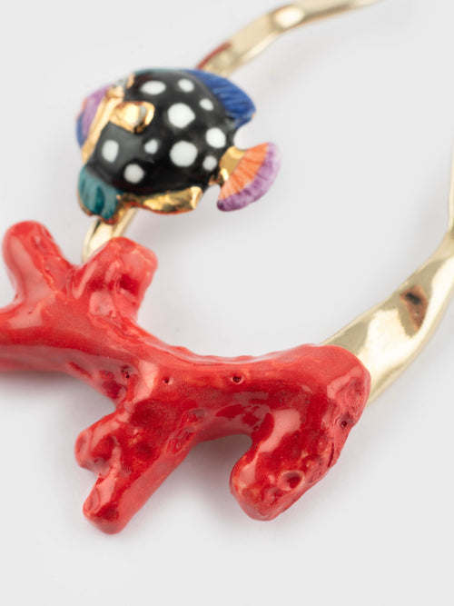 Coral & Fish Pendant Earrings
