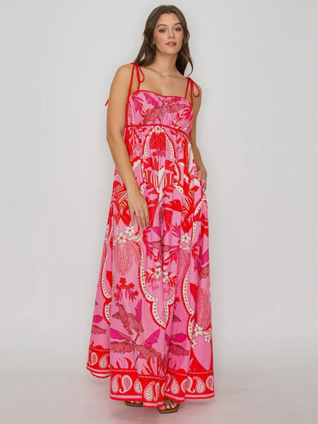 Tropic-tini Printed Dress in Red & Pink