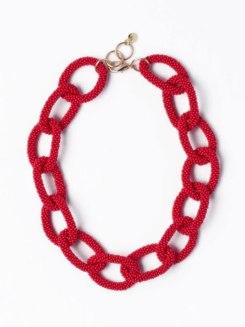 Jenna Chain Link Beaded Necklace in Red