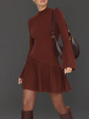 Asymmetrical Hem Mini Sweater Dress in Rust