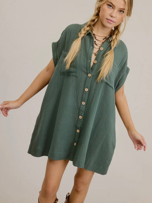 Gauze Goddess Mini Dress in Green