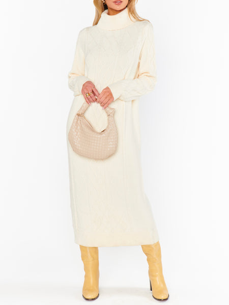 Montreal Midi Dress in Cream Cable Knit