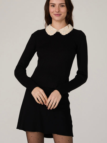 Mozza Embellished Knit Top in Black