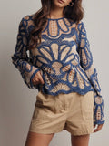 Floral Crochet Sweater in Blue