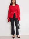 Button Front Knit Cardigan in Chili